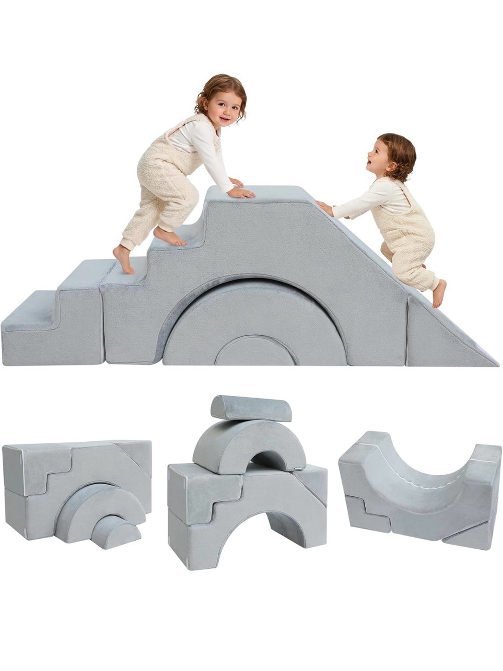 Soft Grey Kids Climbing Blocks Play Set